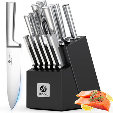 15-Piece Knife Block Set Built-in Sharpener, Japanese High Carbon Stainless Steel Kitchen Knife Set, Dishwasher Safe