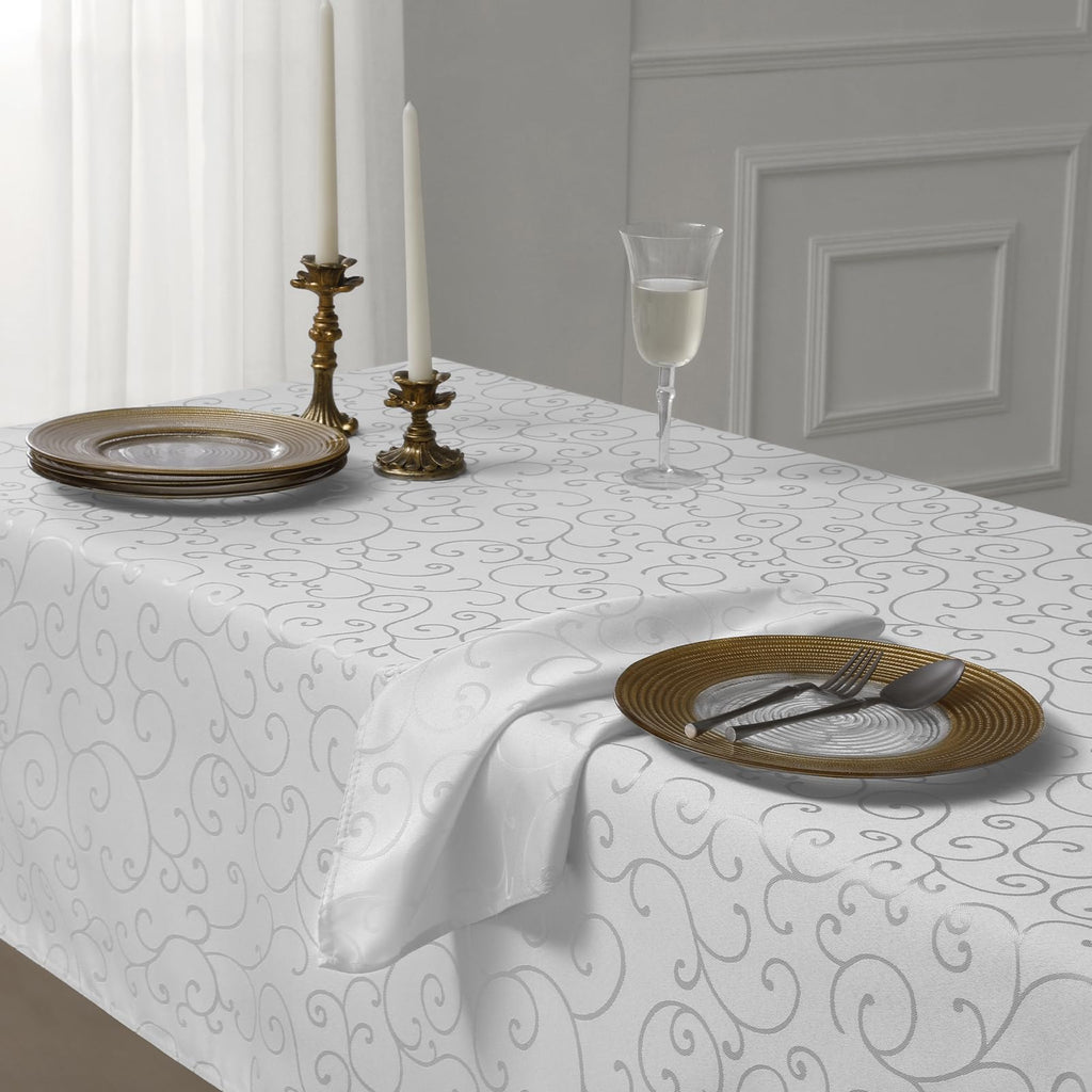 White Jacquard Rectangle Tablecloth, 60 x 84 Inch