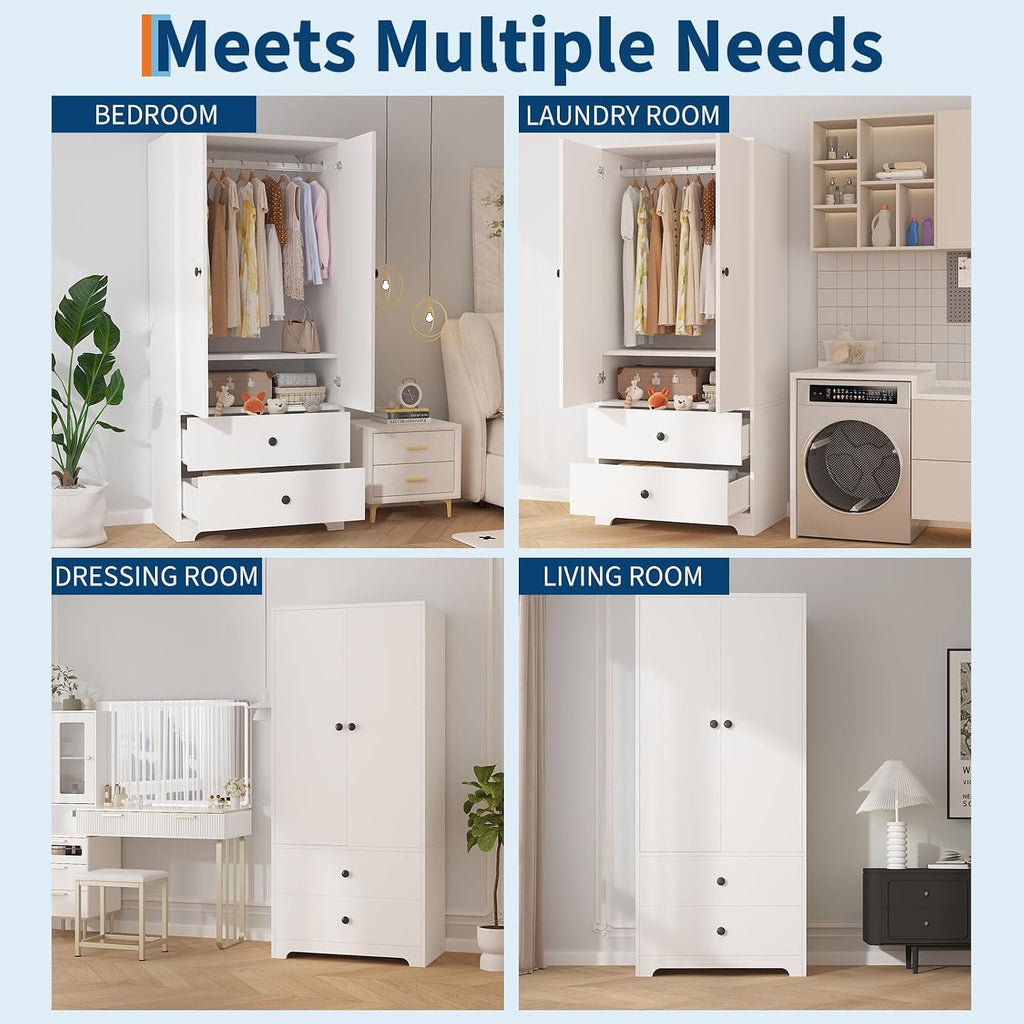 71" Armoire Wardrobe Closet, Modern Wooden Bedroom Armoire with 2 Drawers & 2 Doors and Adjustable Shelves,Clothing