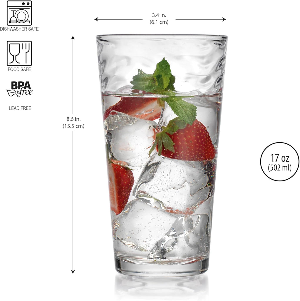 Drinking Glasses Set of 10 Highball Glass Cups, 17 Oz Cooler Glassware. Home and Bar Everyday Basic Drinkware Elegant