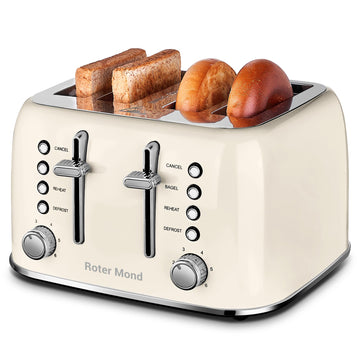 Toaster 4 Slice Retro Stainless Steel with Extra Wide Slots Bagel, Defrost, Reheat Function, Dual Independent Control