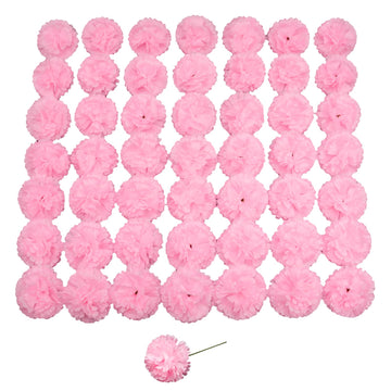 Artificial Carnation Flower, 50 Pcs Pink Silk Carnation Bulk with Stem
