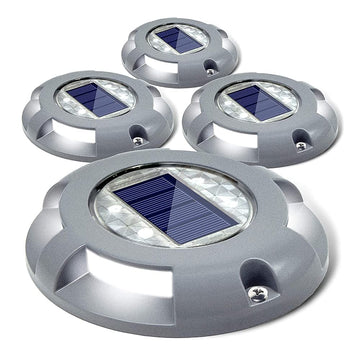 Solar Deck Lights Outdoor LED Driveway Dock Lights, 4 Pack, White