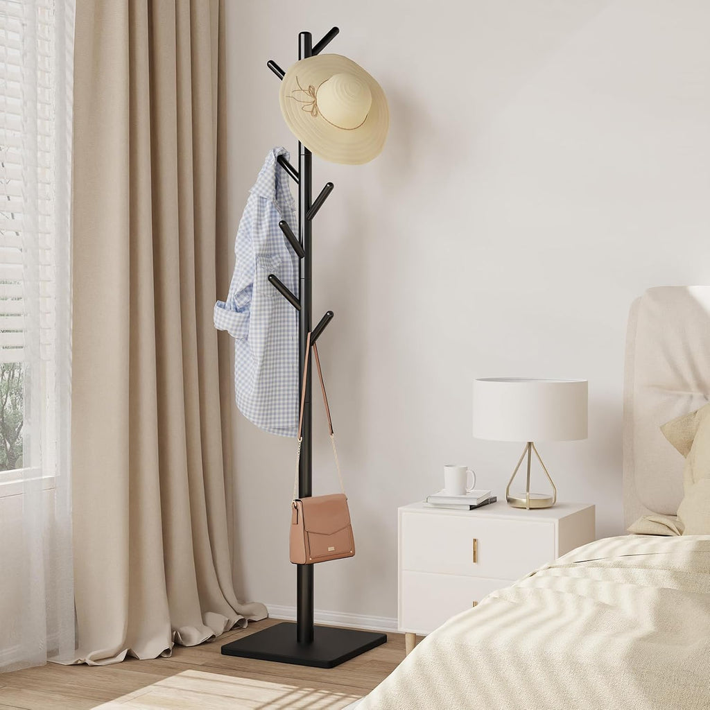 Coat Rack Freestanding with Stable Square Base for Cloathes, Hat, Used , Sturdy and Easy Assembly Coat Tree with 3