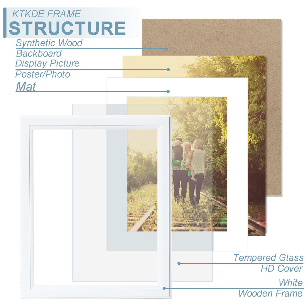 16x20 Picture Frame Real Glass, Poster frame Display Pictures 11x14 with Mat or 16x20 Without Mat, Modern Style Wood