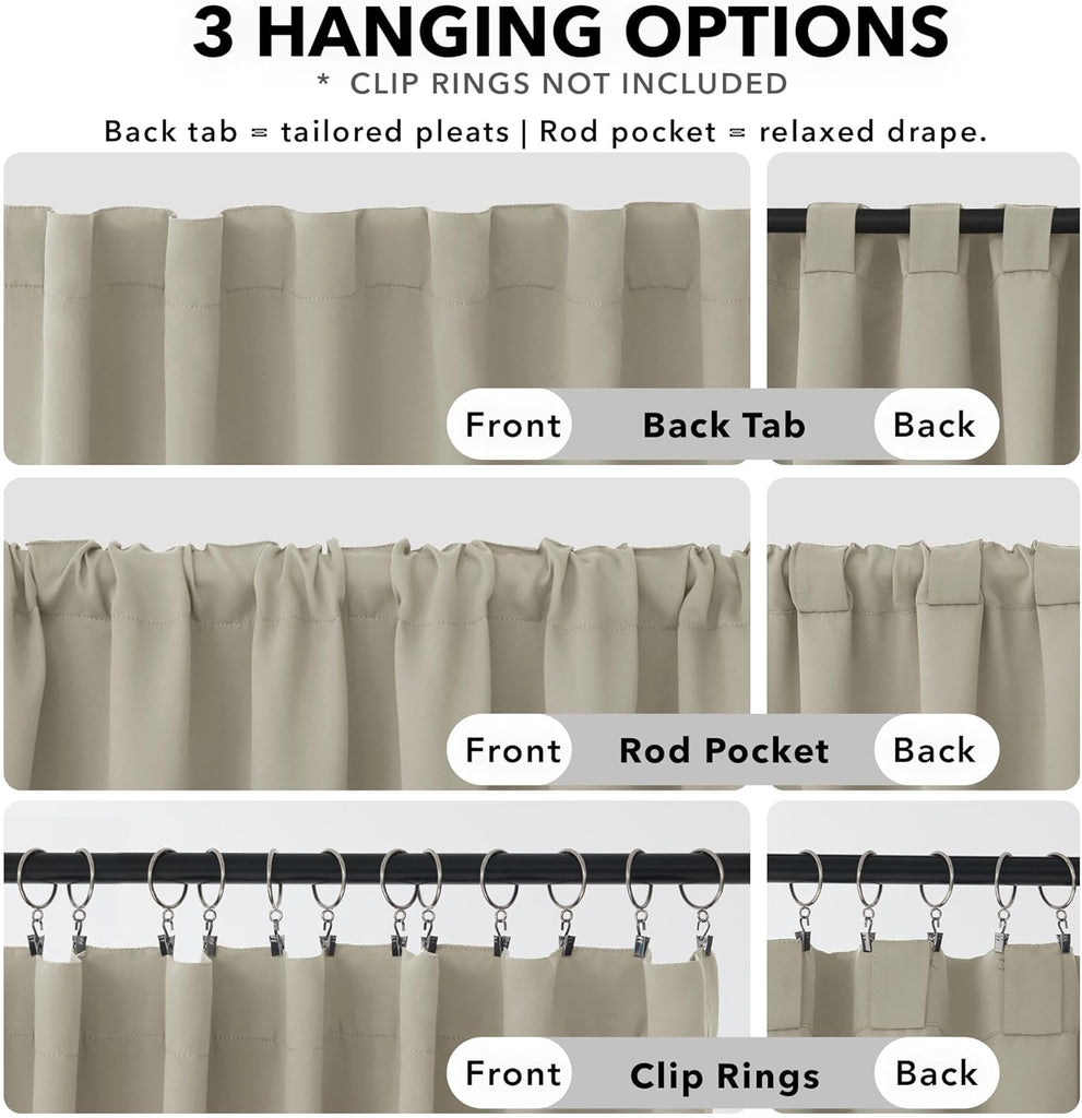 Room Darkening Curtains for Sliding Glass Door, Light Beige Light Filtering Thermal Drapes, Back Tab
