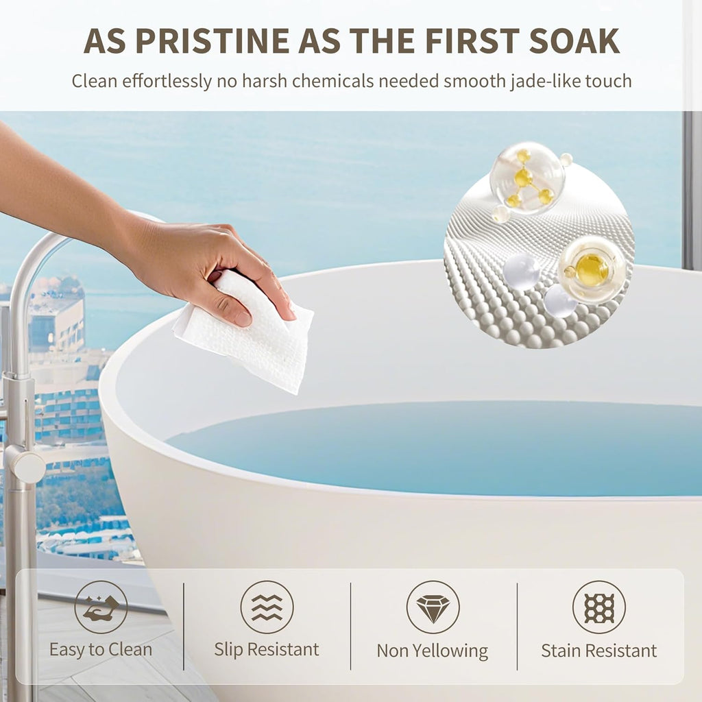 63" Matte White Freestanding Solid Surface Bathtub - Stone Resin Soaking Tub, cUPC Certified