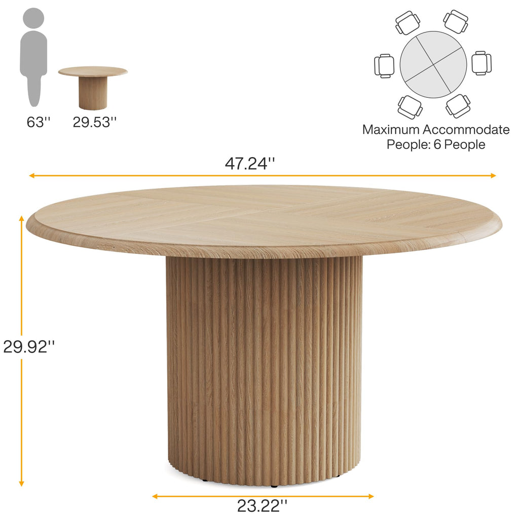 47" Round Dining Table for 4, Farmhouse Kitchen Table with Metal Base, Modern Small Dinner Table (Chairs Not Included)