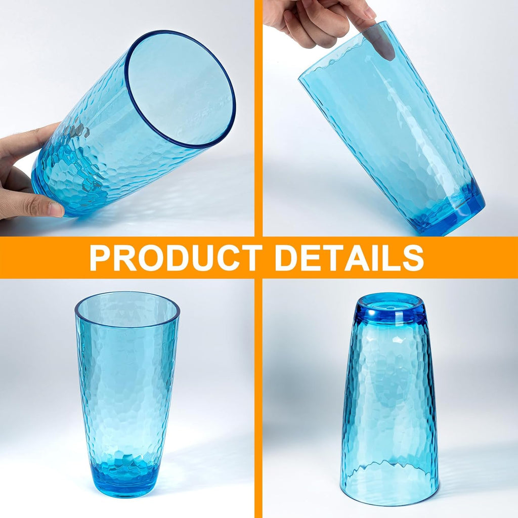 Hammered 26-ounce Plastic Tumbler Acrylic Glasses, set of 6 Multicolor