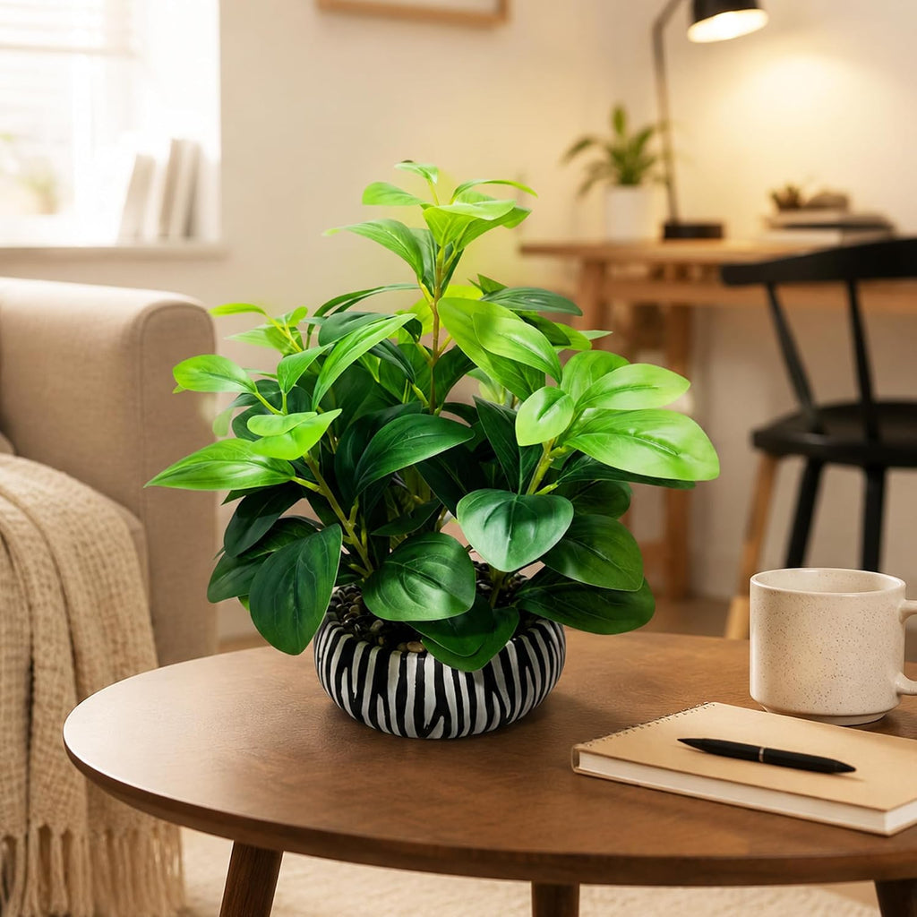 Realistic Artificial Potted Plant, Faux Indoor Greenery Living Room Bookshelf Bathroom Decor, Low-Maintenance
