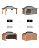 10x12 ft Hardtop Wood Gazebo for All Weather, Double Metal Roof, Heavy Duty Cedar Frame, Curtains & Netting