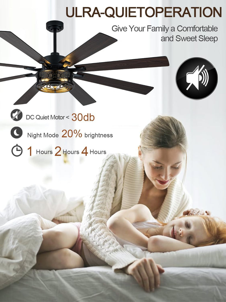 72 Inch Farmhouse Ceiling Fan with Lights and Remote Large Rustic Ceiling Fan Black Caged Fandelier Industrial