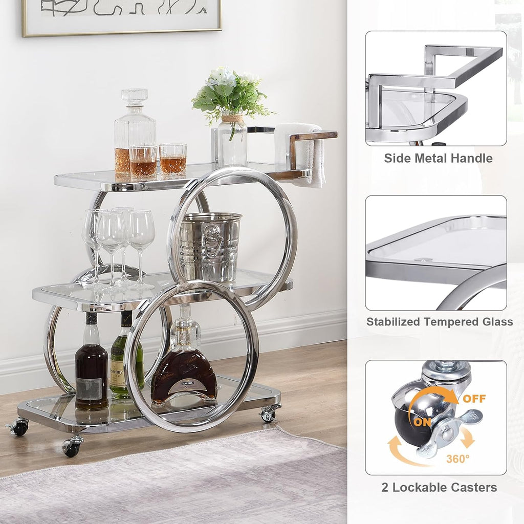 Home Bar Serving Carts 3 Tier Kitchen Carts on Wheels Mobile Bar Carts Kitchen Dining Room Living Room Party - Set of 4