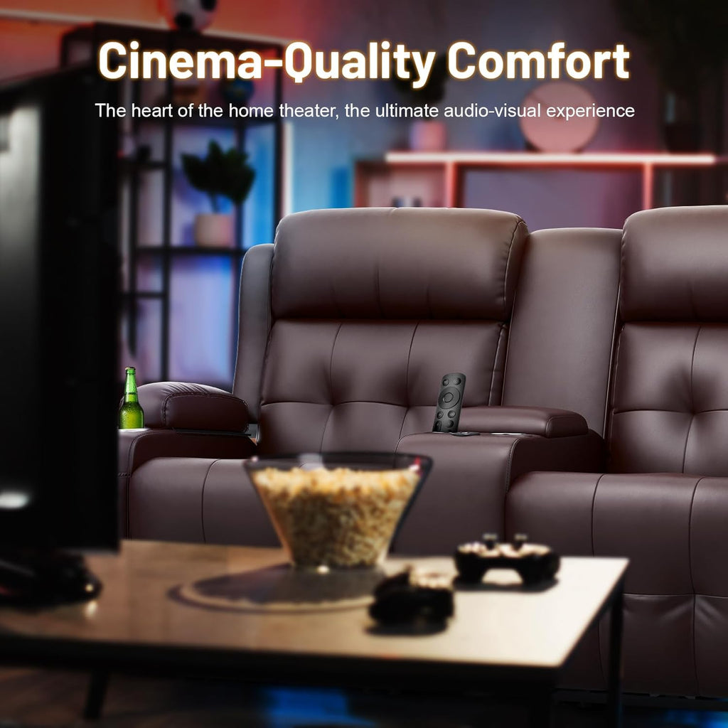 Loveseat Recliner Sofa, Home Theater Seating with Massage, RV Wall Hugger Reclining Couch with Console, USB