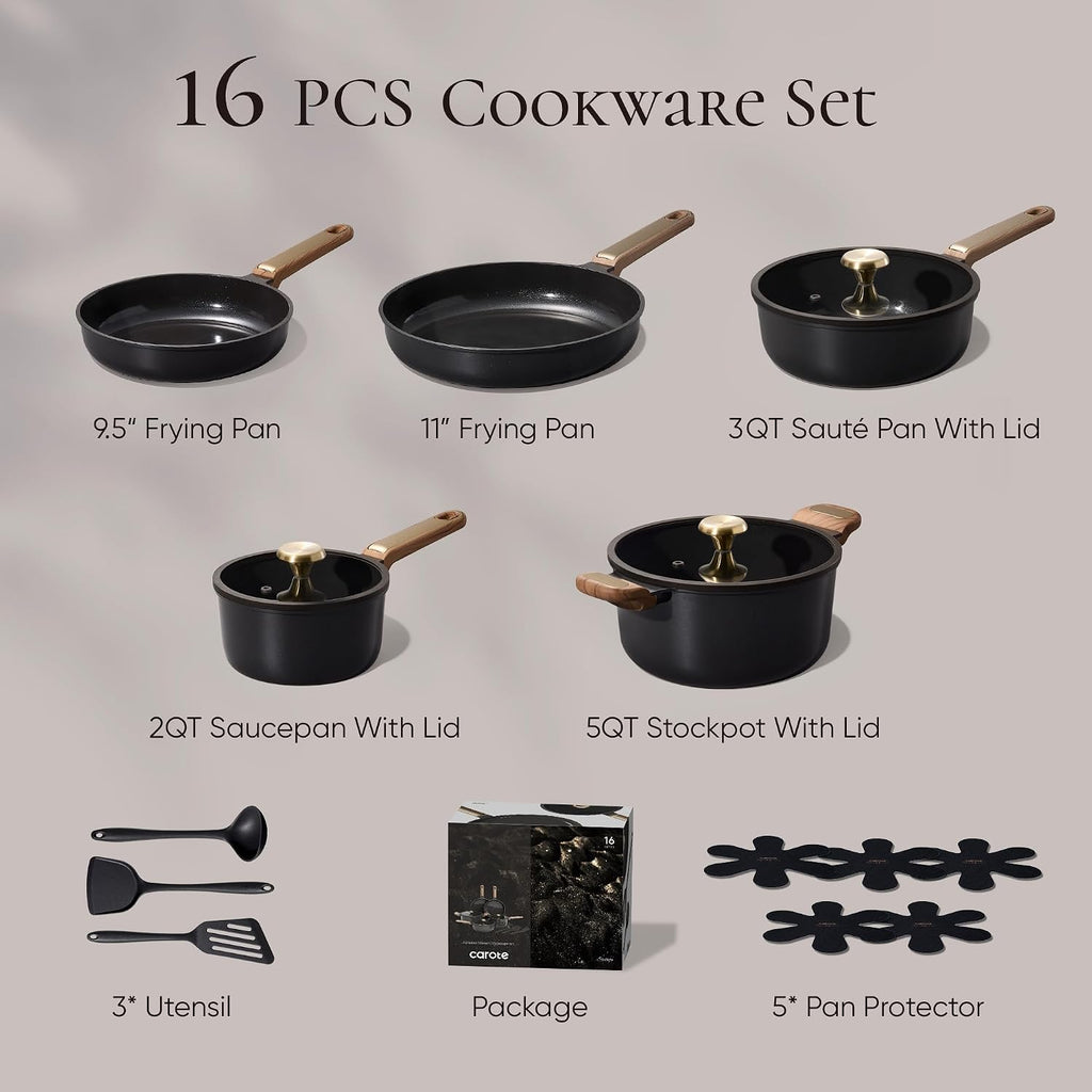 Ceramic Cookware Sets, Pots and Pans Set, 16pcs | Non-Toxic Induction Cooking Set with Silicone Lids, Dishwasher