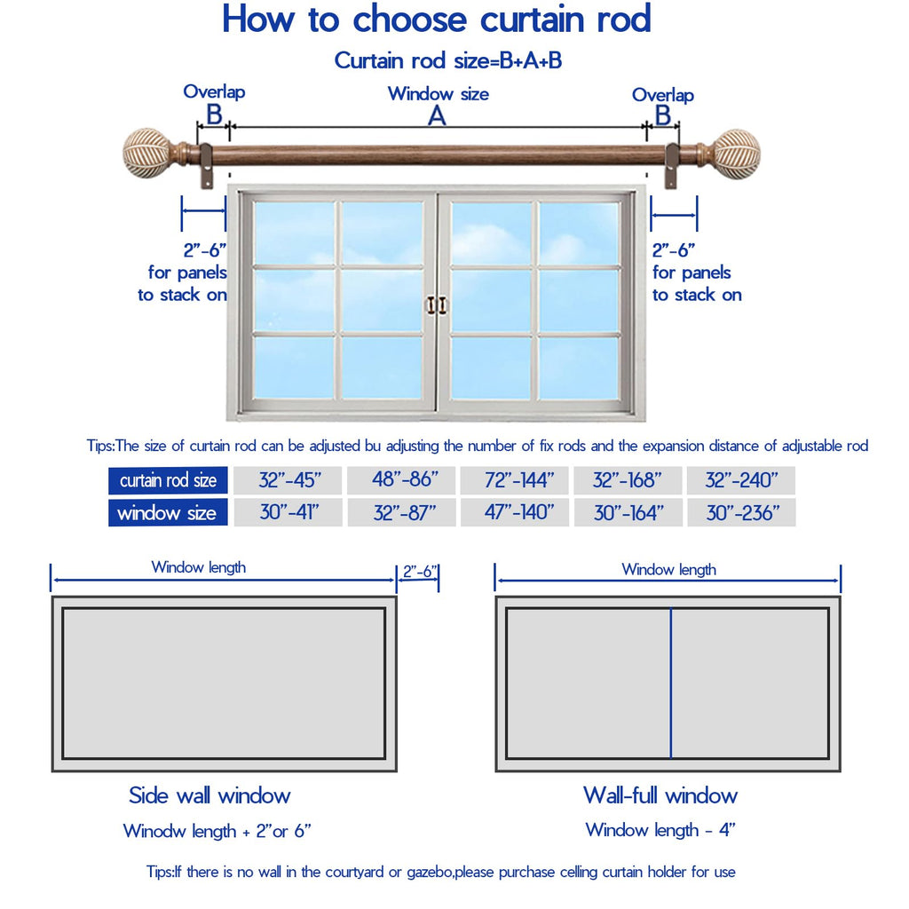 Wood Curtain Rods for Windows: 1 Inch Diameter Adjustable Heavy Duty Curtain Rod 32" to 45" with Imitation Wood Grain