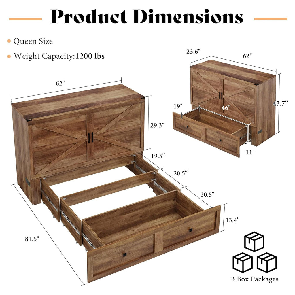 Queen Murphy Bed with Storage & Charging Station