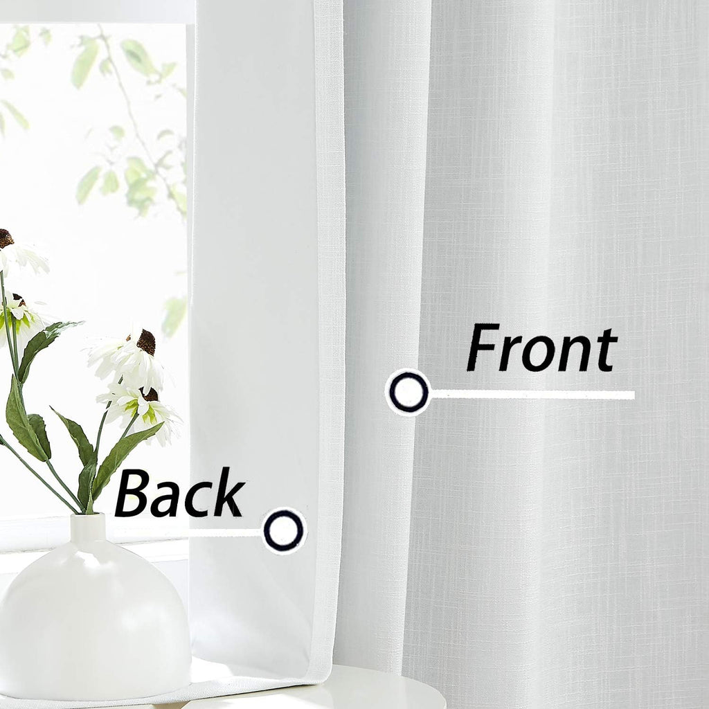 Full Blackout Window Curtains - Noise Reducing, Thermal Insulated, Heavy Linen Texture, 8 Grommets, Cream White
