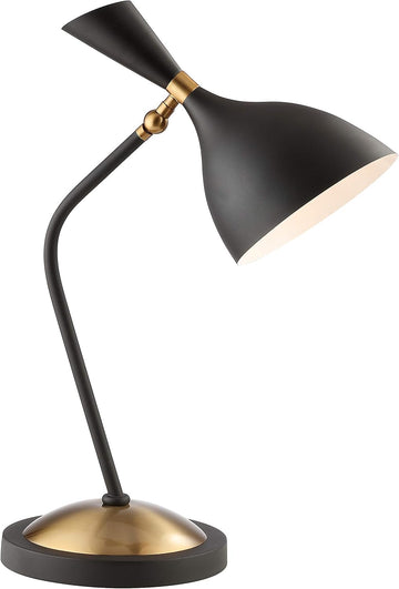 21.5" Black/Gold Retro Mid-Century LED Table Lamp, Adjustable Task Light with Black Iron Shade