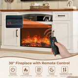 70 Inch Fireplace TV Stand for TVs up to 80 Inches, Farmhouse Entertainment Center with Electric Fireplace, Storage Drawers, White