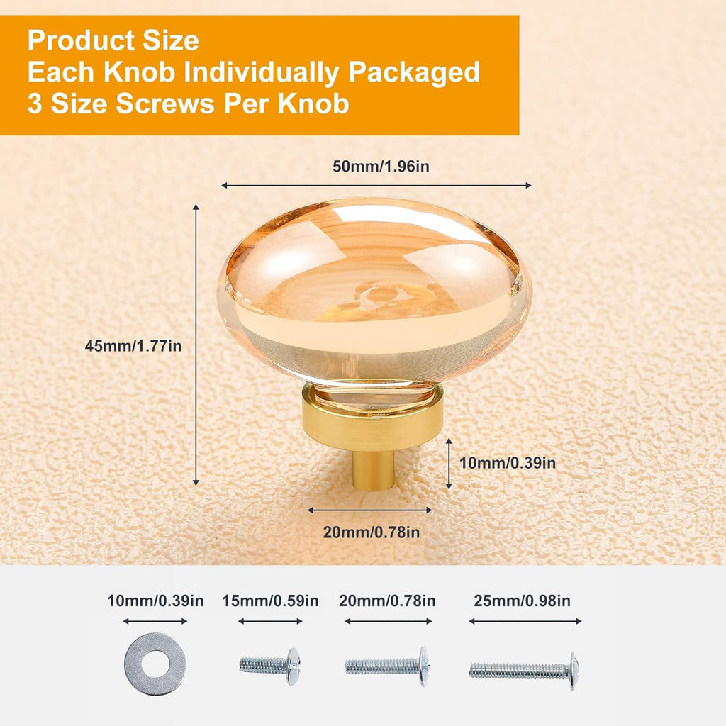8 Pack Champagne Crystal Cabinet Knobs, Gold Cabinet Glass Knobs Drawers Brass Furniture Hardware Pulls (Oval)