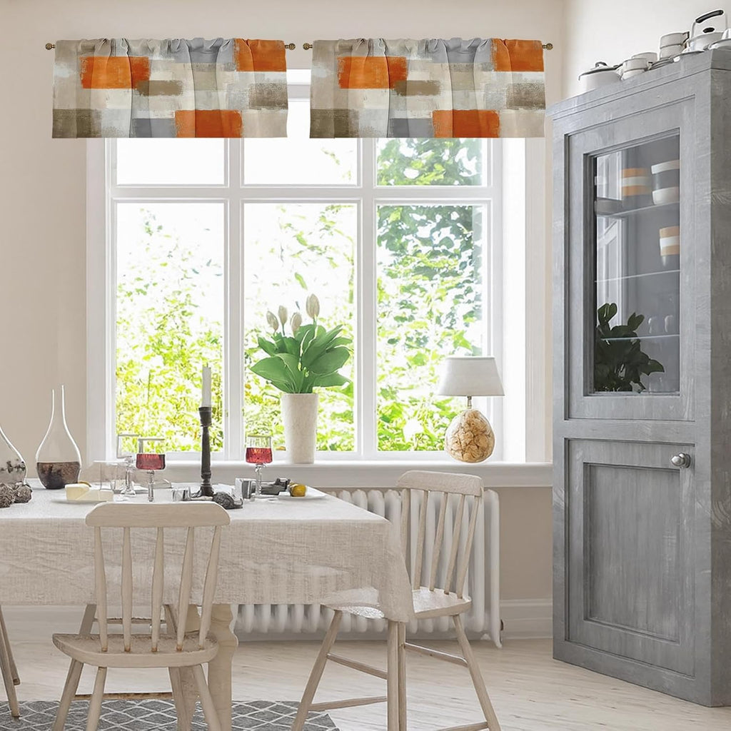 Valances for Windows, 2 Pack, 52x12 Inch, Abstract Orange - Set of 2