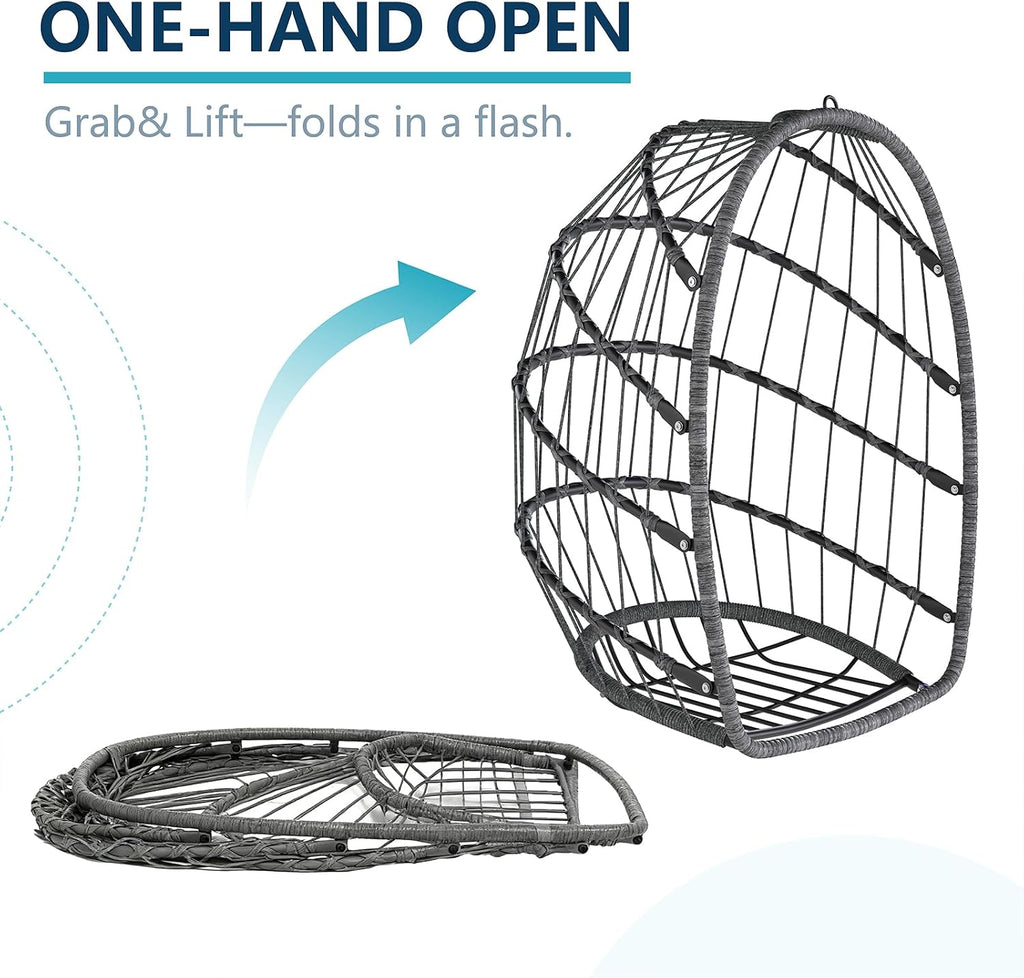 Hanging Egg Chair with Stand, Outdoor Indoor with Cushion, Wicker Hammock 350 LBS Capacity-Dark Grey