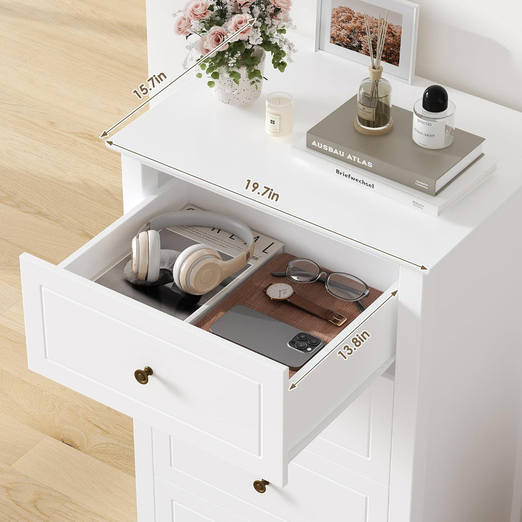 4 Drawer Dresser, White Dresser Antique Chest of Drawers with Solid Frame, Tall Wood Storage Chest Cabinet , White