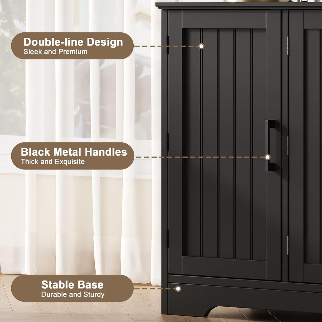 Modern Sideboard Buffet Cabinet with Adjustable Shelves | Coffee Bar Storage Cabinet, 3 Doors, Black