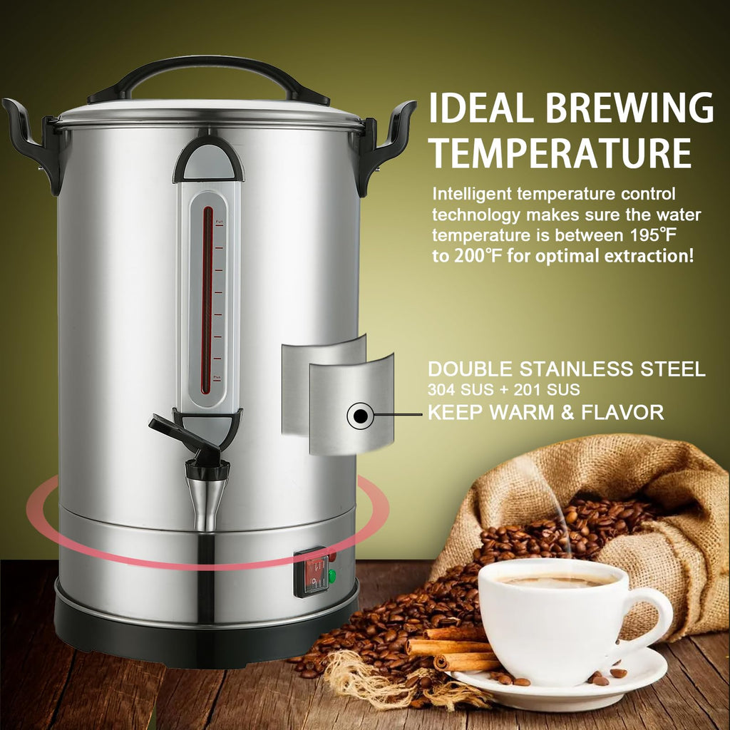 Commercial Coffee Maker 100 Cup Large Coffee Urn 4 Gallon 16L Industrial Coffee Dispenser 1300W Quick Brew Dual Wall