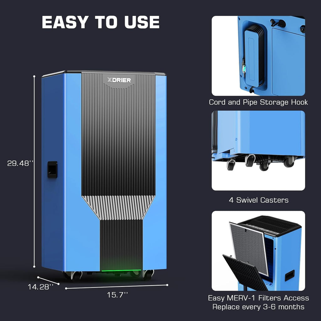 120 PPD Commercial Dehumidifier without Pump, LGR Technology, Auto Defrost, for Basements, Large Rooms