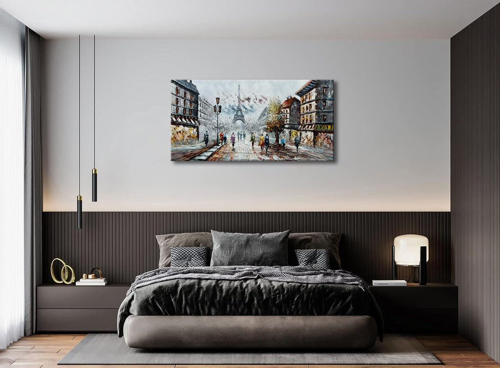 Modern Oil Paintings on Canvas Wall Art, Paris Eiffel Tower Landscape Abstract Paintings Bedroom Office Wall Decor