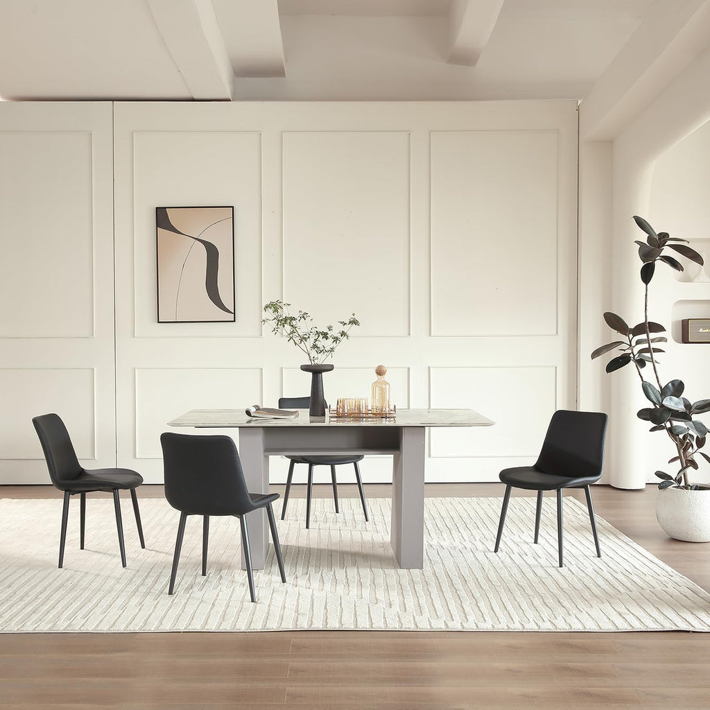 Black Leather Dining Chairs Set of 4, Mid Century Modern Faux Leather Kitchen & Dining Room Chairs