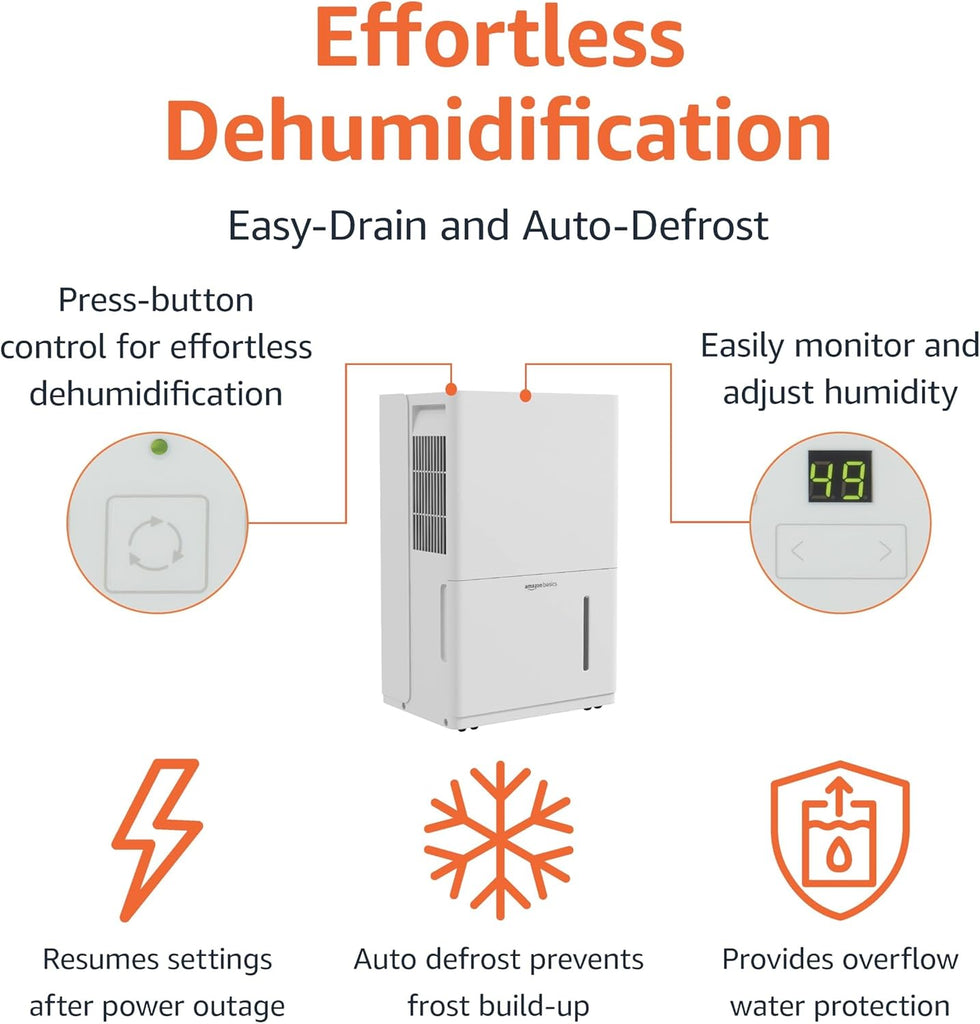 50-Pint Large Dehumidifier with Pump, Energy Star Certified, Humidity Control, Auto-Defrost, Timer