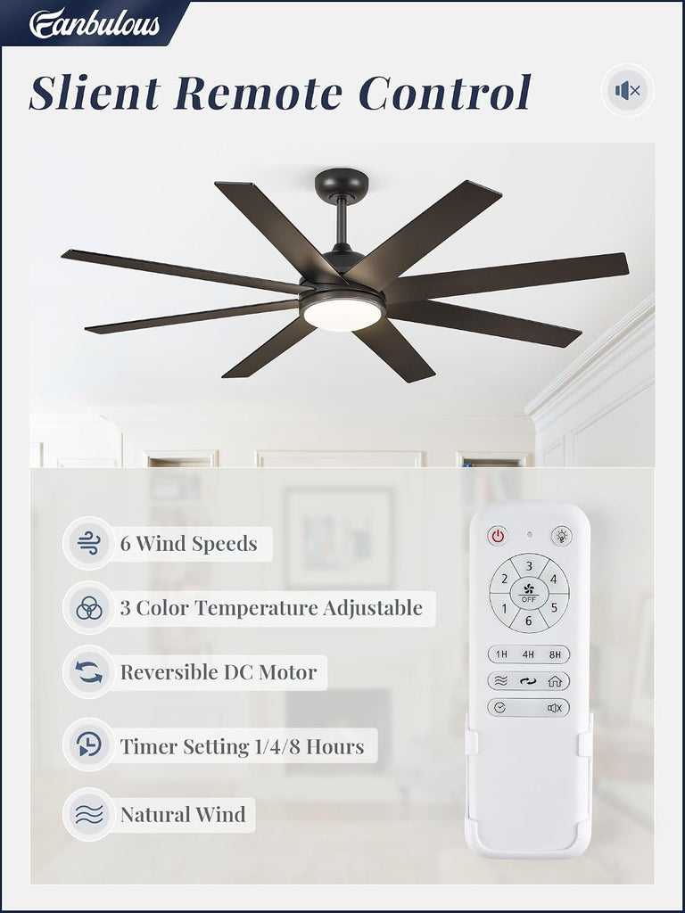 60" Ceiling Fan with LED Light and Remote - Classic Black