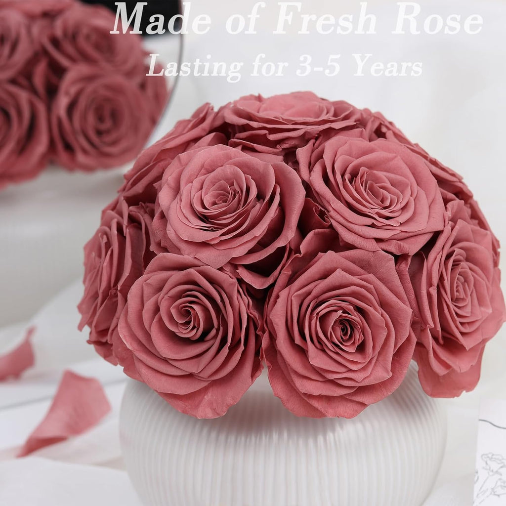 Preserved Roses,Weeding Flowers,Table Centerpiece Flowers,14Pcs Long Lasting Real Rose in Ceramic Vase,Table Flowers
