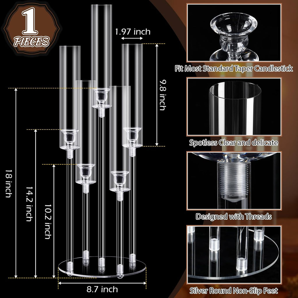 4 Pcs Acrylic Candelabra Centerpieces Candle Holder Crystal 5 Arm Candlesticks Holder with Acrylic Shade Pillar Taper
