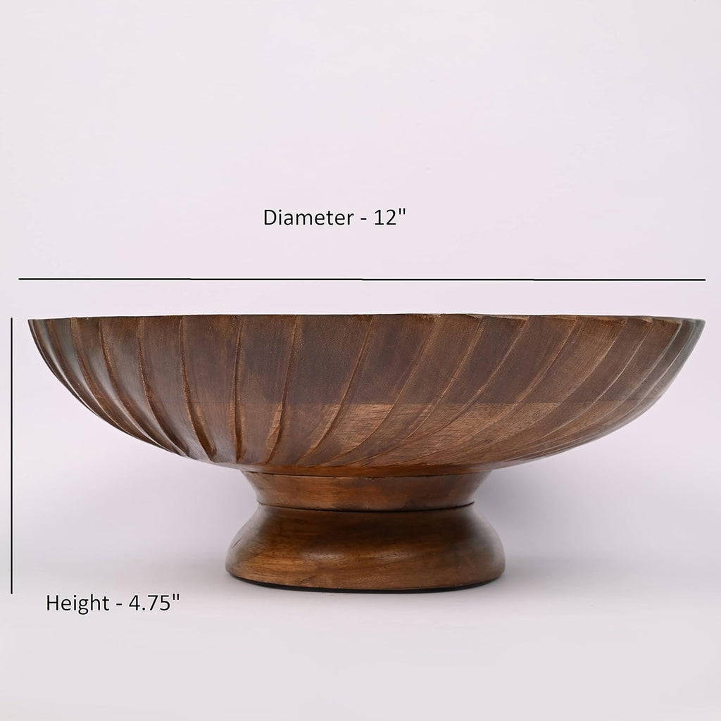 Mango Wood Decorative Wooden Bowl Hand Carved Home Decor for Dining Table Center, Living Room, Kitchen Décor (12" x
