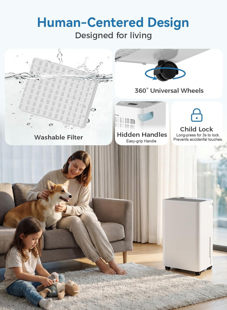 2500 Sq.Ft Dehumidifier for Basement with Drain Hose, 35 Pint Large Best Compressor Dehumidifiers for Home or Garage