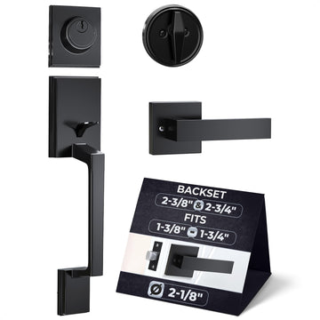Black Front Door Handle and Deadbolt Set for Standard 1-3/8"-1-3/4" Doors