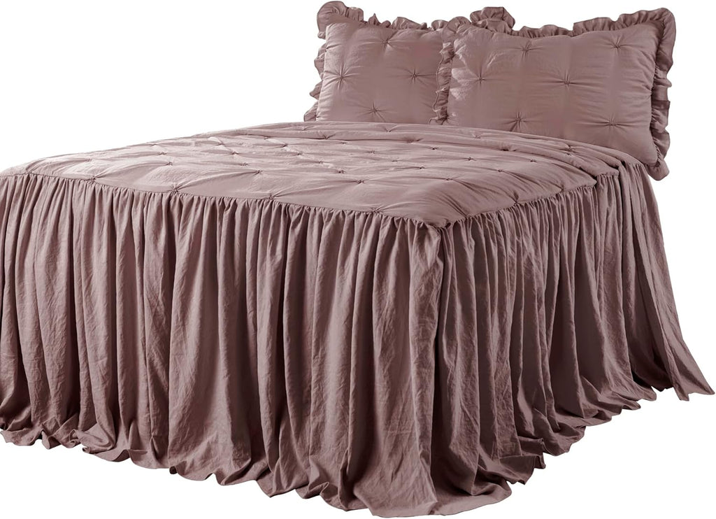 Ruffle Skirt Bedspread Set - Luxe 3 Piece Ruffled Bedding Set - Traditional Glam & Farmhouse Inspired