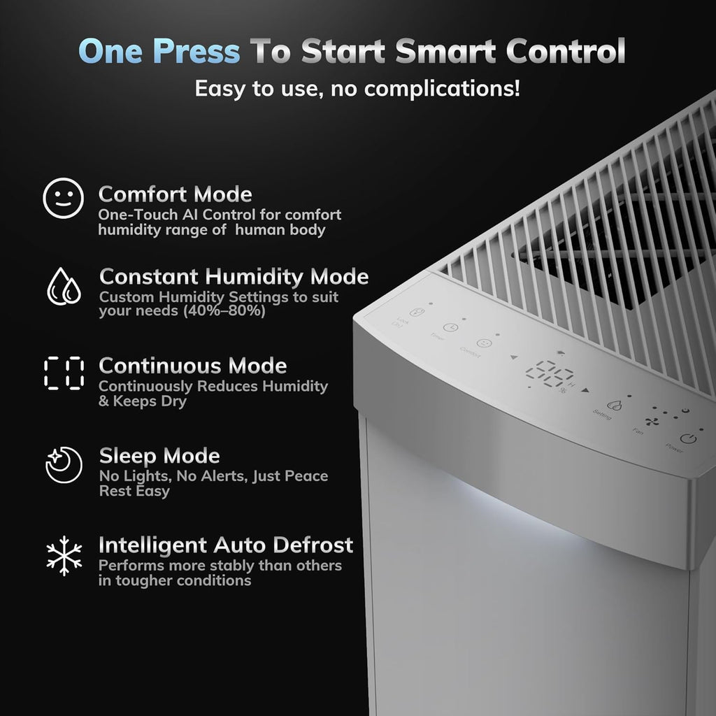 74 Pint/D Energy Star Version 6.0 Dehumidifier, 4500 Sq.Ft Smart Compressor Dehumidifier with Drain Hose