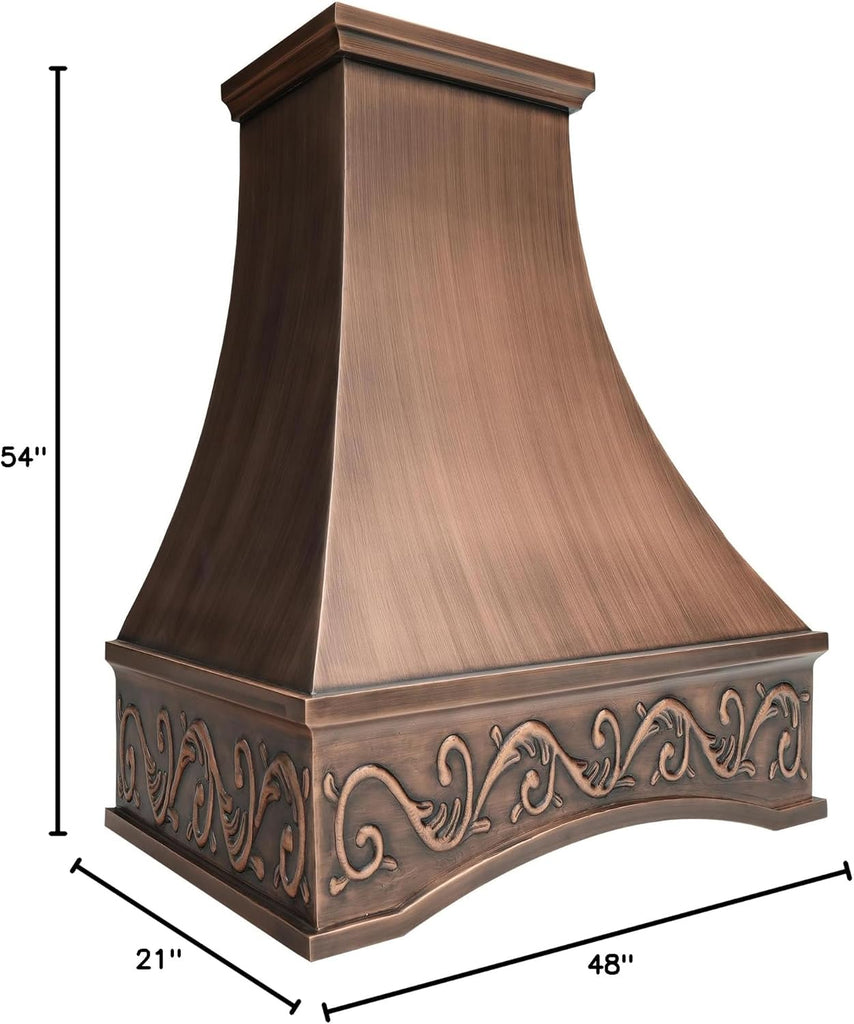 54 Inch Copper Wall Mount Range Hood 1260 CFM LED Lights Dishwasher-Safe Baffle Filters
