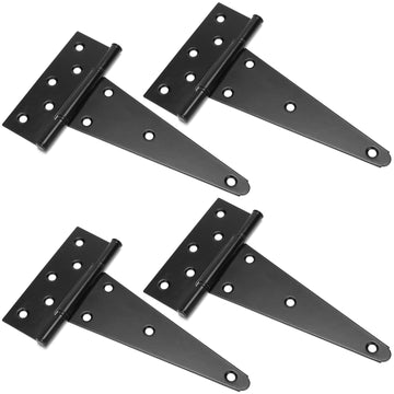 8" T-Strap Shed Door Hinges 4Pcs Switch Silently, Heavy Duty Black Tee Hings for Wooden Fence Gate, Outdoor T Hinges