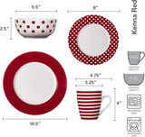 Kenna Red 16-Piece Porcelain Dinnerware Set, Service for 4