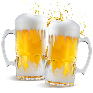 34fl.oz/1L Large Heavy Glass Beer Mug Set of 2 with Handle