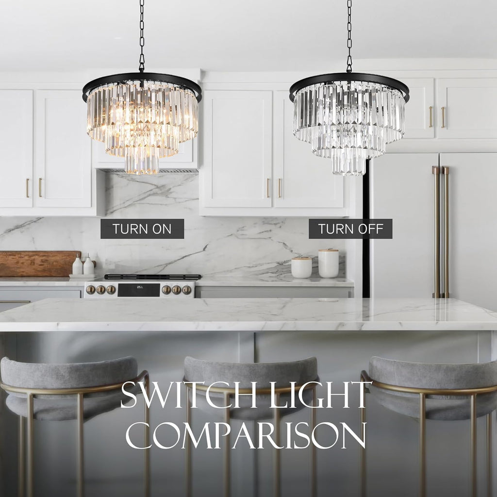 Inspired Odeon Style 8-Light Modern Crystal 3-Tier Chandelier