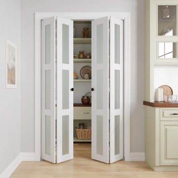 Bifold Doors for 48" x 80" Opening, 3-lite Tempered Frosted Glass