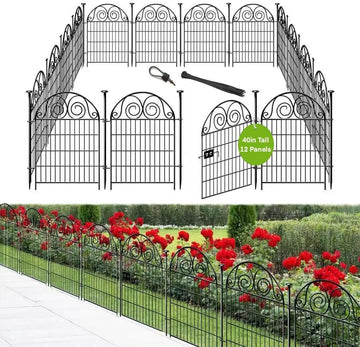 Tall Garden Fence Animal Barrier with Gate, 40 in(H) 12 Panels Garden Fences and Borders for Dogs, Dog Fence Outdoor