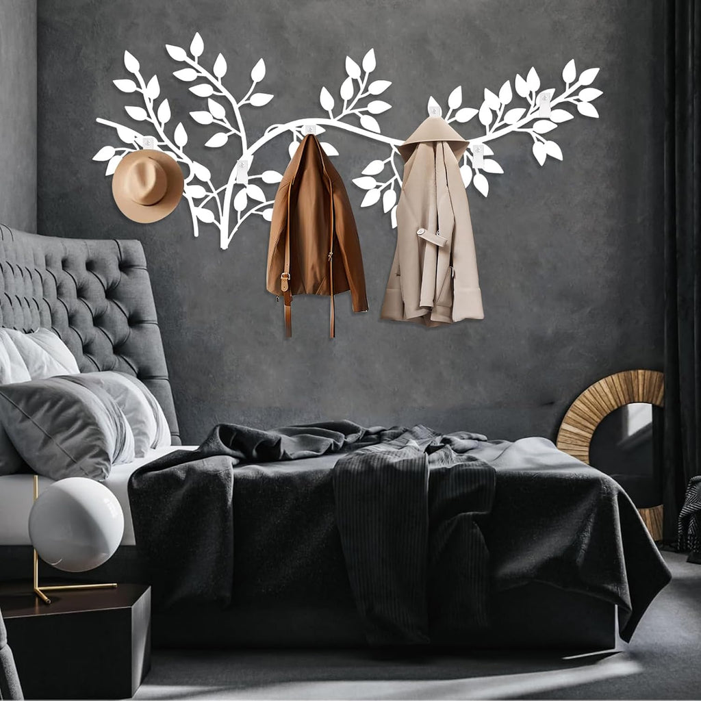 Metal Tree Coat Rack, Tree Branch Wall Mount, Ivy Trees Metal Coat Rack, Bay Leaf Trees Key Hat Clothes Hooks, Nature